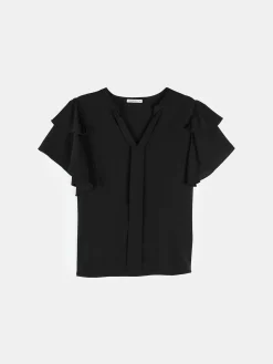 GATE Bluzka z krótkim, marszczonym rękawkiem| Koszulki I Topy·Topy|Koszulki I Topy·Bluzki