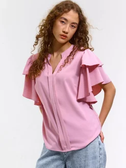 GATE Bluzka z krótkim, marszczonym rękawkiem| Koszulki I Topy·Topy|Koszulki I Topy·Bluzki