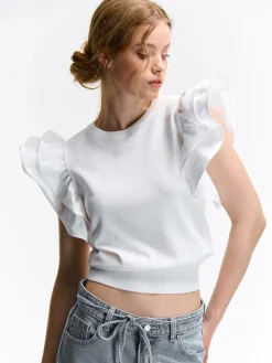 GATE Bluzka z marszczonymi rękawami| Koszulki I Topy·Topy|Swetry I Bluzy·Swetry