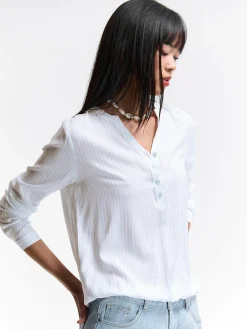 GATE Bluzka z wiskozy w prążki| Koszulki I Topy·Bluzki