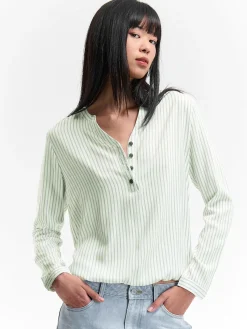 GATE Bluzka z wiskozy w prążki| Koszulki I Topy·Bluzki