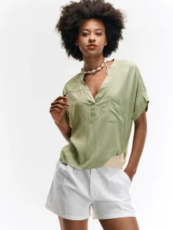 GATE Bluzka z wiskozy z dekoltem w serek| Koszulki I Topy·Bluzki