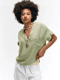 GATE Bluzka z wiskozy z dekoltem w serek| Koszulki I Topy·Bluzki