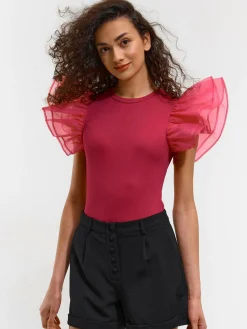 GATE Body z falbanką z organzy| Koszulki I Topy·Body