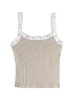 GATE Bokserka z żebrowanej dzianiny z koronką| Koszulki I Topy·Podkoszulki ☀️