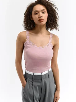 GATE Bokserka z żebrowanej dzianiny z koronką| Koszulki I Topy·Podkoszulki ☀️