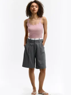 GATE Bokserka z żebrowanej dzianiny z koronką| Koszulki I Topy·Podkoszulki ☀️