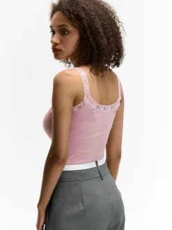 GATE Bokserka z żebrowanej dzianiny z koronką| Koszulki I Topy·Podkoszulki ☀️