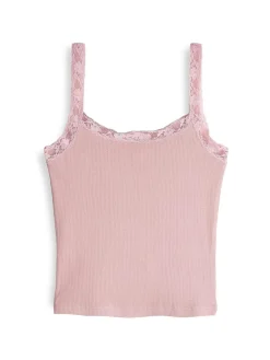 GATE Bokserka z żebrowanej dzianiny z koronką| Koszulki I Topy·Podkoszulki ☀️