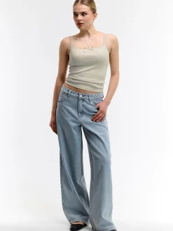 GATE Bokserka z żebrowanej dzianiny z koronką| Koszulki I Topy·Podkoszulki ☀️