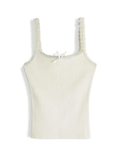 GATE Bokserka z żebrowanej dzianiny z koronką| Koszulki I Topy·Podkoszulki ☀️