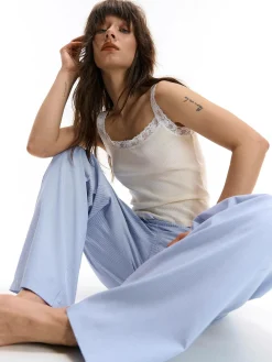 GATE Bokserka z żebrowanej dzianiny z koronką| Koszulki I Topy·Podkoszulki ☀️