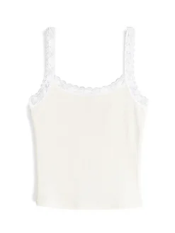 GATE Bokserka z żebrowanej dzianiny z koronką| Koszulki I Topy·Podkoszulki ☀️