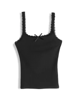 GATE Bokserka z żebrowanej dzianiny z koronką| Koszulki I Topy·Podkoszulki ☀️