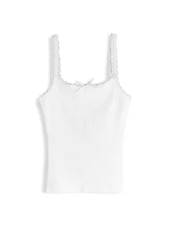 GATE Bokserka z żebrowanej dzianiny z koronką| Koszulki I Topy·Podkoszulki ☀️