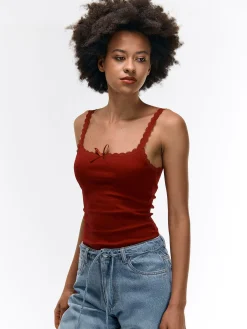 GATE Bokserka z żebrowanej dzianiny z koronką| Koszulki I Topy·Podkoszulki ☀️