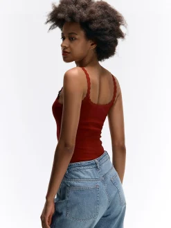 GATE Bokserka z żebrowanej dzianiny z koronką| Koszulki I Topy·Podkoszulki ☀️