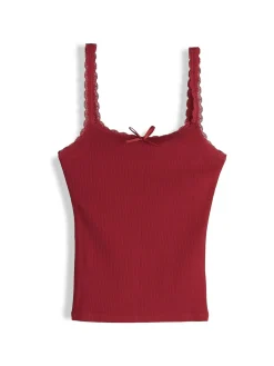 GATE Bokserka z żebrowanej dzianiny z koronką| Koszulki I Topy·Podkoszulki ☀️