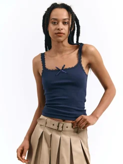 GATE Bokserka z żebrowanej dzianiny z koronką| Koszulki I Topy·Podkoszulki ☀️