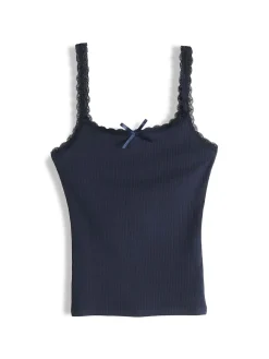 GATE Bokserka z żebrowanej dzianiny z koronką| Koszulki I Topy·Podkoszulki ☀️