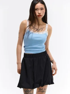 GATE Bokserka z żebrowanej dzianiny z koronką| Koszulki I Topy·Podkoszulki ☀️