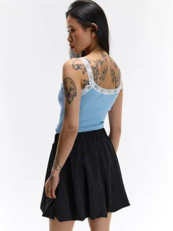 GATE Bokserka z żebrowanej dzianiny z koronką| Koszulki I Topy·Podkoszulki ☀️