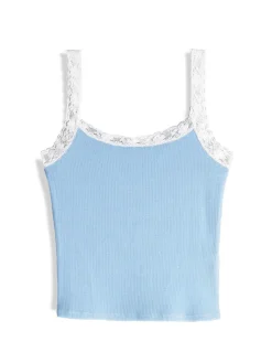 GATE Bokserka z żebrowanej dzianiny z koronką| Koszulki I Topy·Podkoszulki ☀️