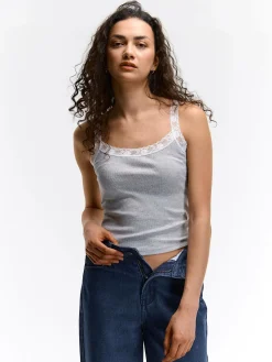 GATE Bokserka z żebrowanej dzianiny z koronką| Koszulki I Topy·Podkoszulki ☀️