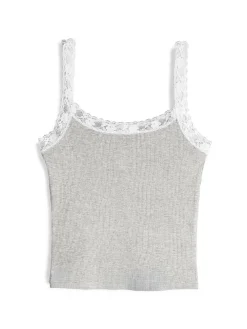 GATE Bokserka z żebrowanej dzianiny z koronką| Koszulki I Topy·Podkoszulki ☀️