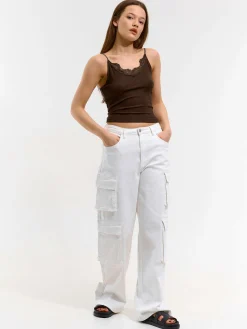 GATE Bokserka z żebrowanej dzianiny z koronką| Koszulki I Topy·Podkoszulki ☀️