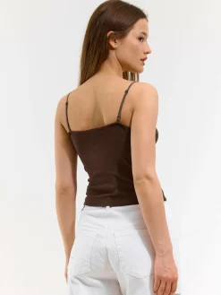 GATE Bokserka z żebrowanej dzianiny z koronką| Koszulki I Topy·Podkoszulki ☀️