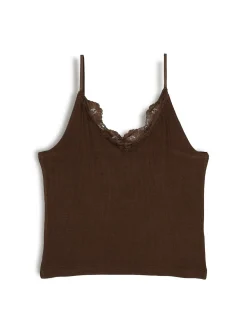 GATE Bokserka z żebrowanej dzianiny z koronką| Koszulki I Topy·Podkoszulki ☀️