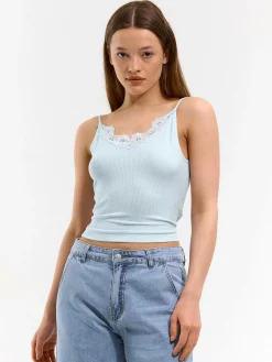 GATE Bokserka z żebrowanej dzianiny z koronką| Koszulki I Topy·Podkoszulki ☀️