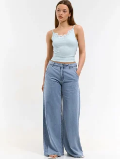 GATE Bokserka z żebrowanej dzianiny z koronką| Koszulki I Topy·Podkoszulki ☀️