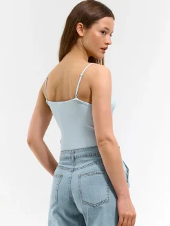 GATE Bokserka z żebrowanej dzianiny z koronką| Koszulki I Topy·Podkoszulki ☀️