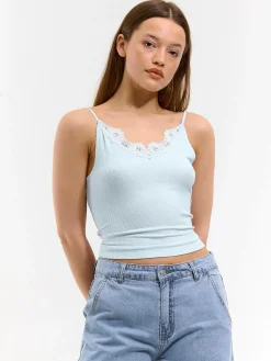 GATE Bokserka z żebrowanej dzianiny z koronką| Koszulki I Topy·Podkoszulki ☀️