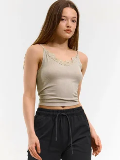 GATE Bokserka z żebrowanej dzianiny z koronką| Koszulki I Topy·Podkoszulki ☀️