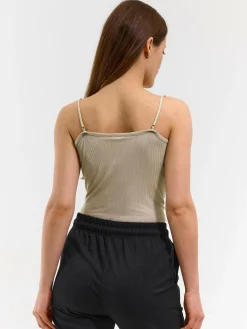 GATE Bokserka z żebrowanej dzianiny z koronką| Koszulki I Topy·Podkoszulki ☀️