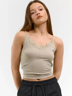 GATE Bokserka z żebrowanej dzianiny z koronką| Koszulki I Topy·Podkoszulki ☀️