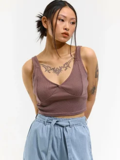 GATE Bokserka z żebrowanej dzianiny z dekoltem w serek| Koszulki I Topy·Podkoszulki ☀️|Koszulki I Topy·Crop Top ☀️