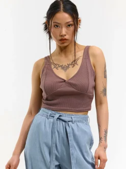 GATE Bokserka z żebrowanej dzianiny z dekoltem w serek| Koszulki I Topy·Podkoszulki ☀️|Koszulki I Topy·Crop Top ☀️