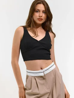 GATE Bokserka z żebrowanej dzianiny z dekoltem w serek| Koszulki I Topy·Podkoszulki ☀️|Koszulki I Topy·Crop Top ☀️