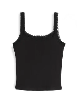 GATE Bokserka z żebrowanej dzianiny z koronką| Koszulki I Topy·Podkoszulki ☀️