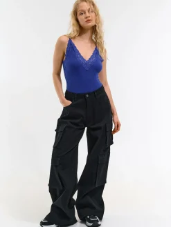 GATE Bokserka z żebrowanej dzianiny z koronką| Koszulki I Topy·Podkoszulki ☀️