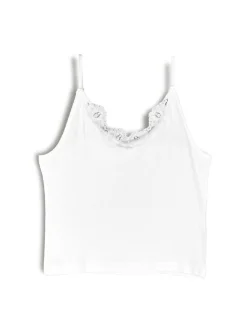 GATE Bokserka z żebrowanej dzianiny z koronką| Koszulki I Topy·Podkoszulki ☀️