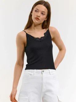 GATE Bokserka z żebrowanej dzianiny z koronką| Koszulki I Topy·Podkoszulki ☀️