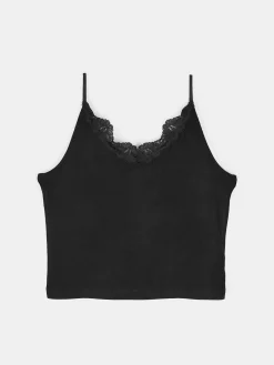 GATE Bokserka z żebrowanej dzianiny z koronką| Koszulki I Topy·Podkoszulki ☀️