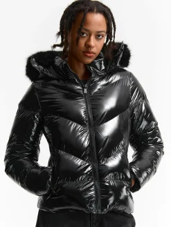 GATE Błyszcząca kurtka zimowa z kapturem| Kurtki I Płaszcze·Kurtki Zimowe|Kurtki I Płaszcze·Pikowana Kurtka