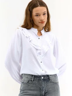 GATE Damska bluzka z falbankami| Koszulki I Topy·Bluzki