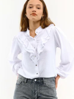 GATE Damska bluzka z falbankami| Koszulki I Topy·Bluzki